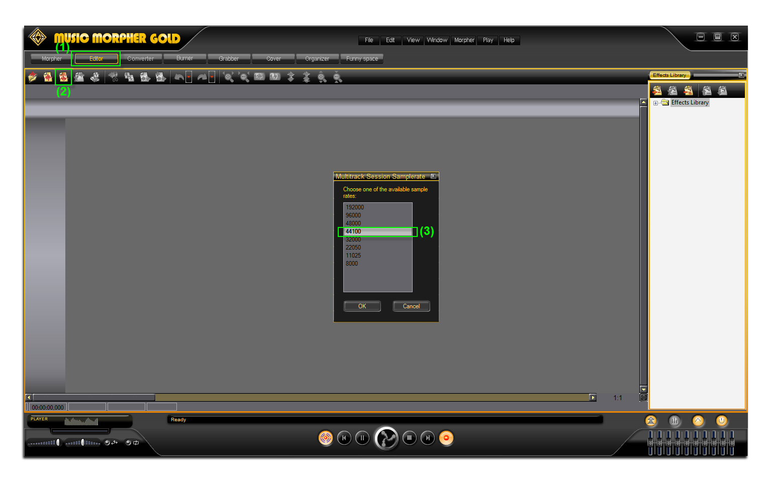 Fig 01: MMG - Editor tab - Open New Multitrack Session